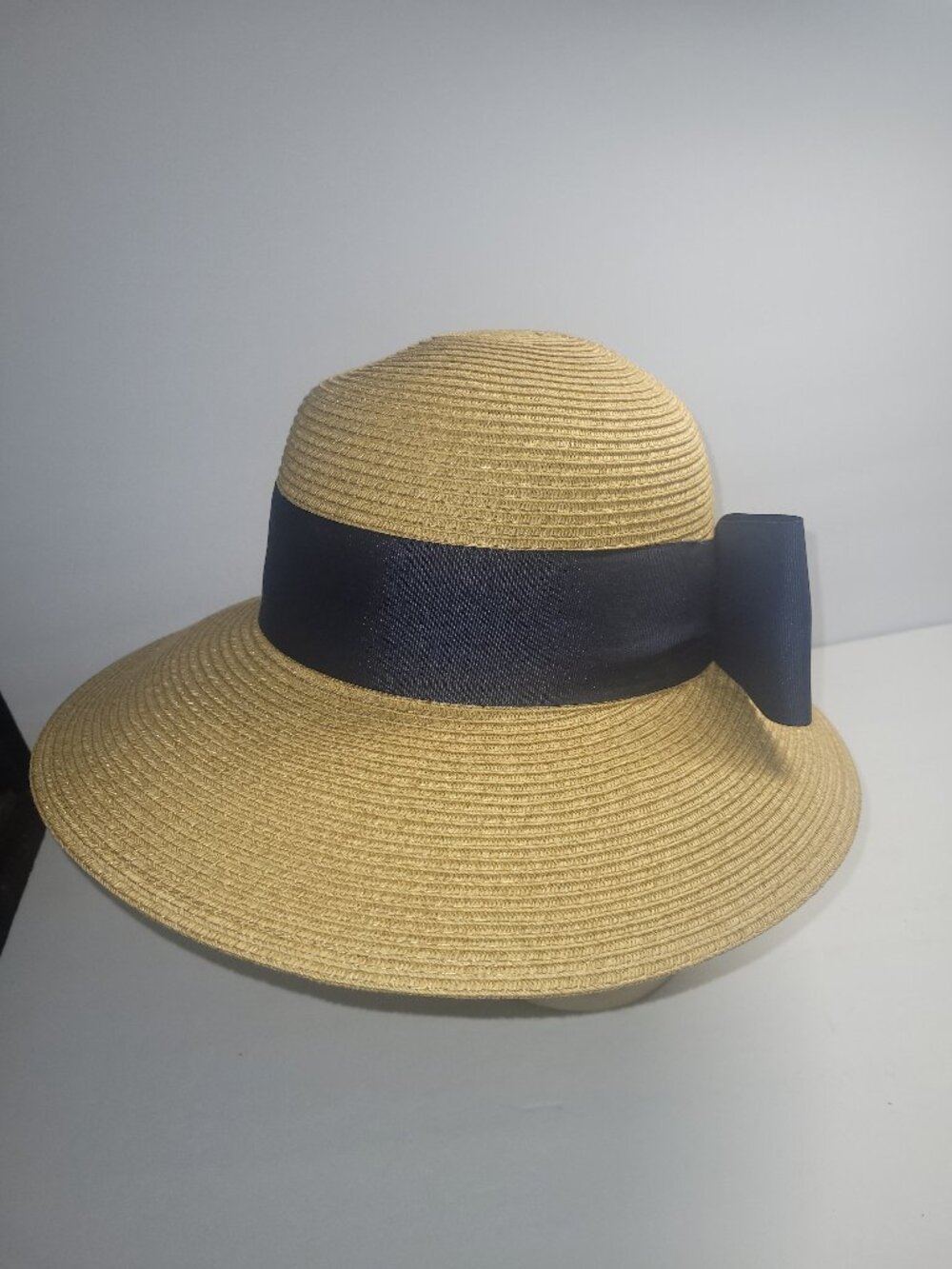 Toucan Collection New York Navy Wide Bow Woven Straw Hat Packable Made In USA